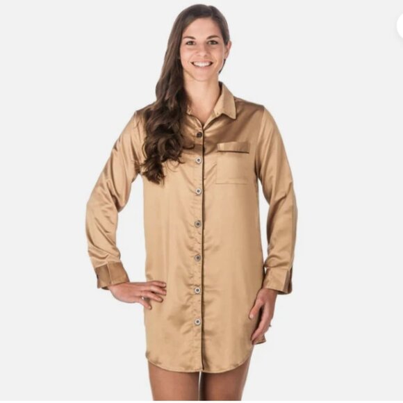 BNWT - NOBLE MOUNT CHAMPAGNE PREMIUM SATIN LONG SLEEVE SLEEP SHIRT - MEDIUM - Picture 1 of 9